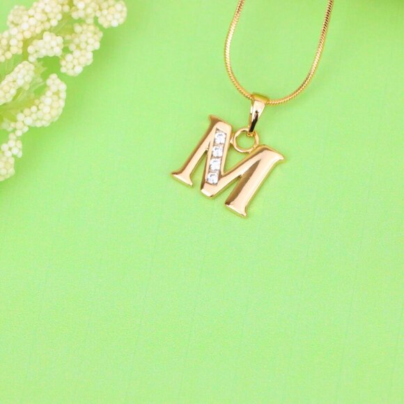 "Rose Gold Letter M Pendant with Crystals – 18K Gold Plated Charm, XPPT1362 - Picture 12 of 13
